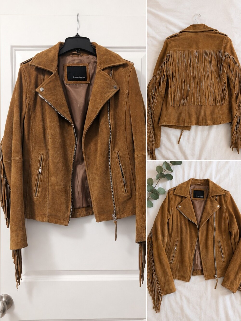 Fringe Suede Moto Jacket - Brown